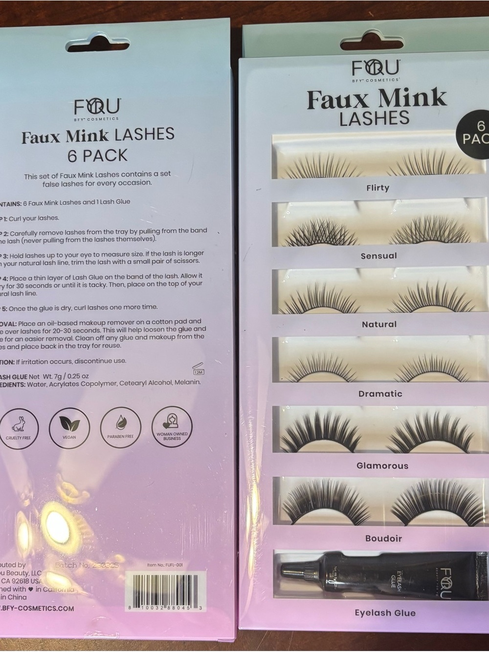 2 Packs of 6 Faux Mink Lashes with Eyelash Glue - Black - Picture 5 of 7